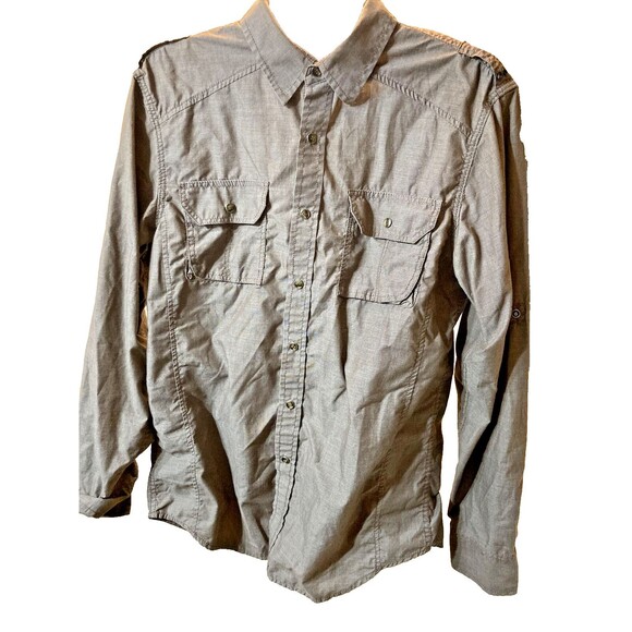 American Rag Cie ButtonUp Shirt  Brown Long Sleeve Pockets Pinchecks Size Small - Picture 1 of 13